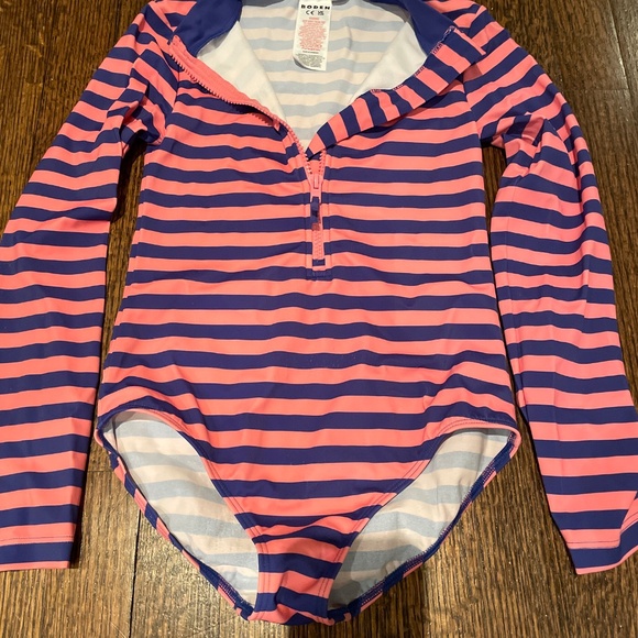 Boden 9-10Y Pink & Blue Stripe Longsleeve Swimsuit - Picture 3 of 4